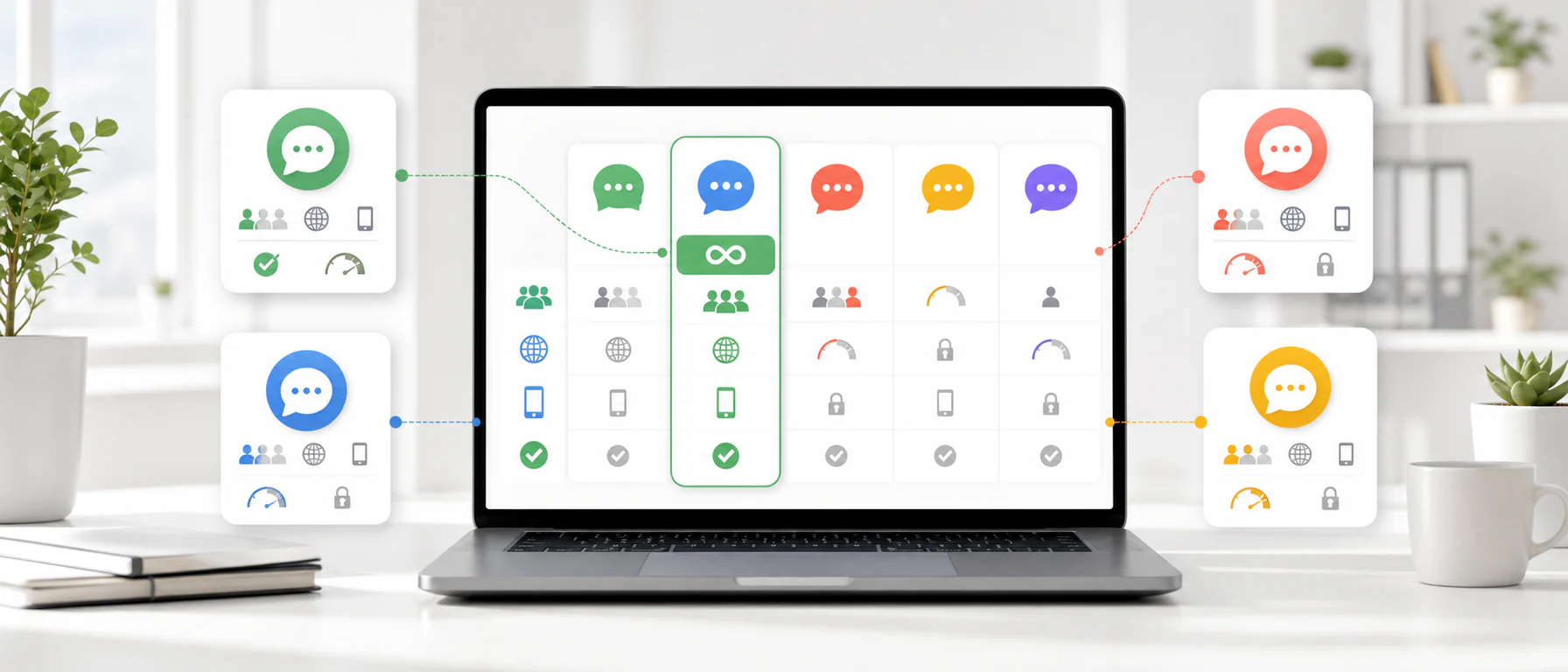 Comparison dashboard showing free live chat tools, conversation limits, team access, mobile support and AI translation