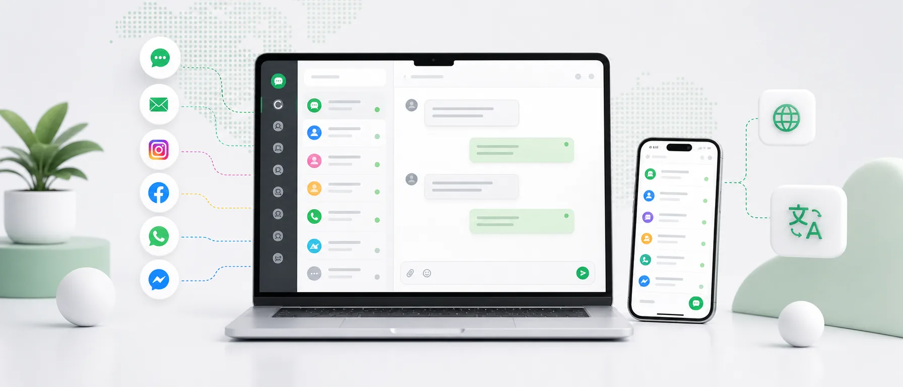 Ordinateur avec Chataptor recevant les messages du site, de WhatsApp, Facebook, Instagram, Allegro et de l'e-mail