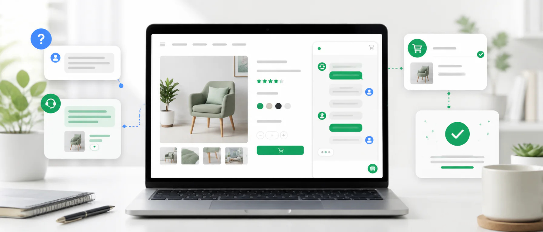 Chat ao vivo ajuda um cliente de loja online a concluir uma compra