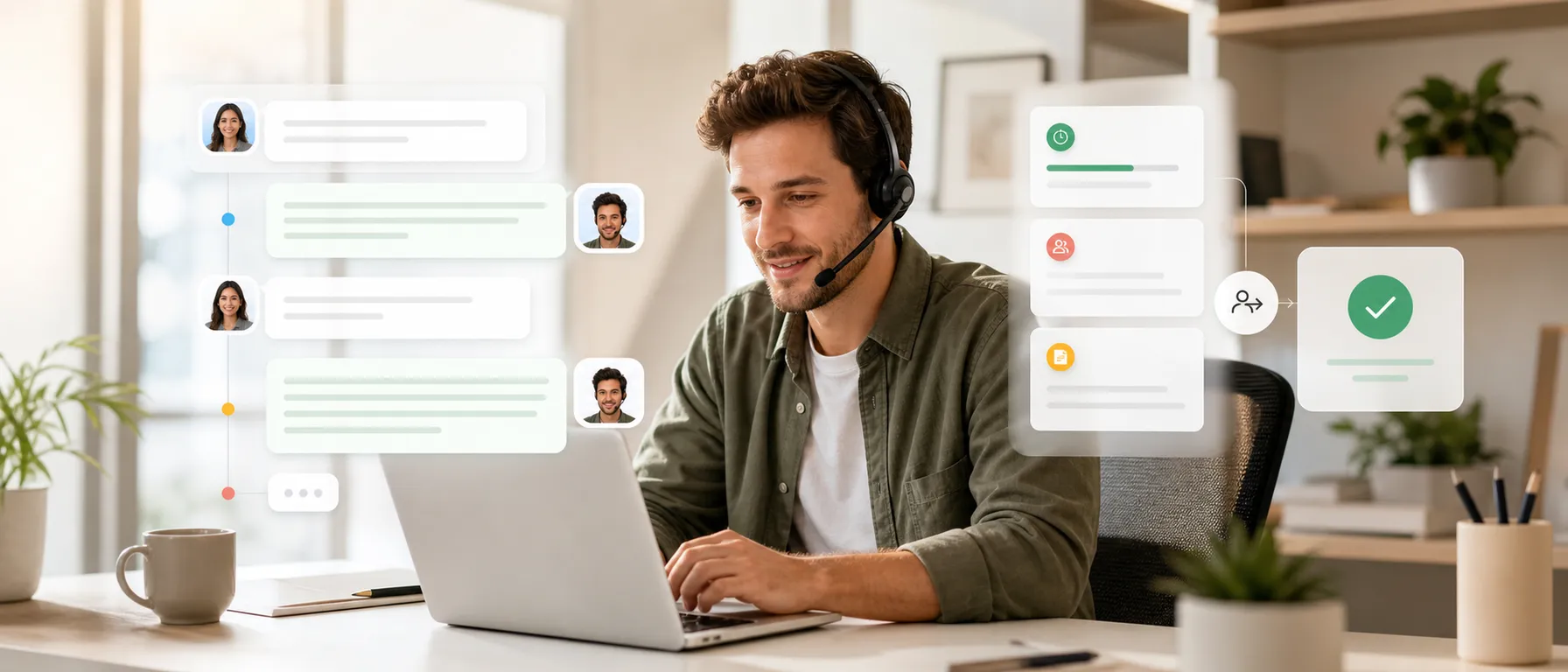 Agente a gerir uma conversa organizada com um cliente por chat ao vivo