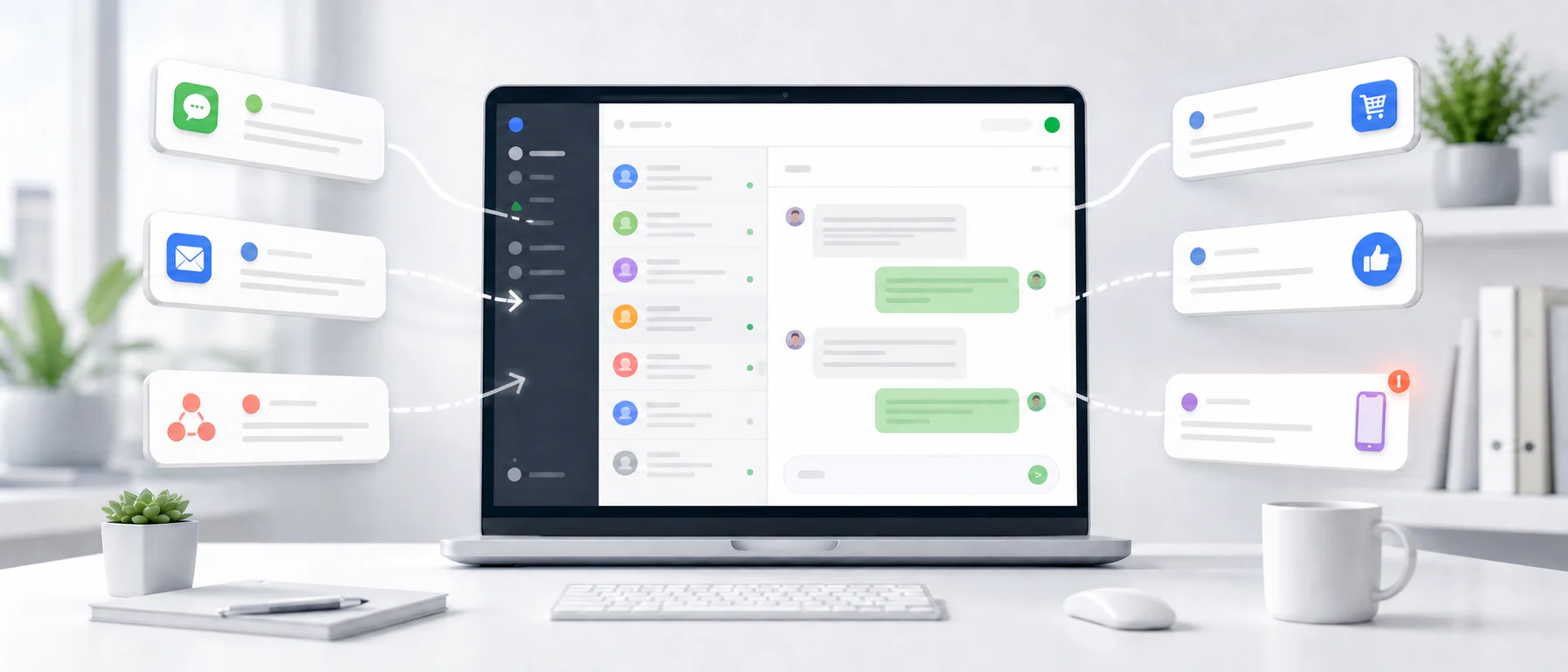 Customer messages from several channels entering a shared inbox, with one important unread message highlighted