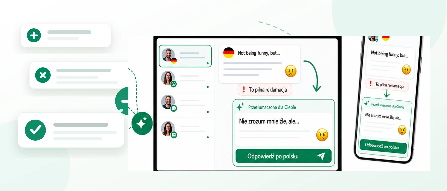 صندوق وارد لدعم العملاء مع ترجمة بالذكاء الاصطناعي لرسائل صعبة